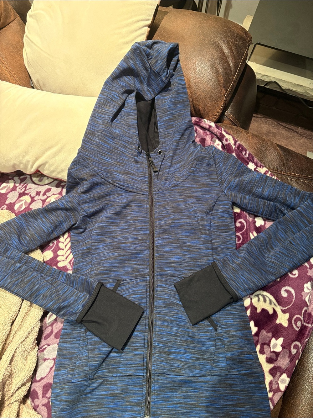 MPG Blue Space-Dye Full-Zip Hooded Sweatshirt